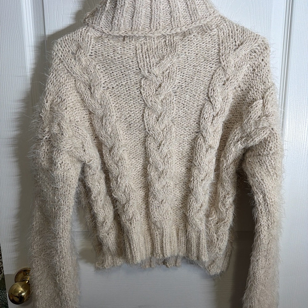 POL Beige Cable Knit Turtleneck Sweater